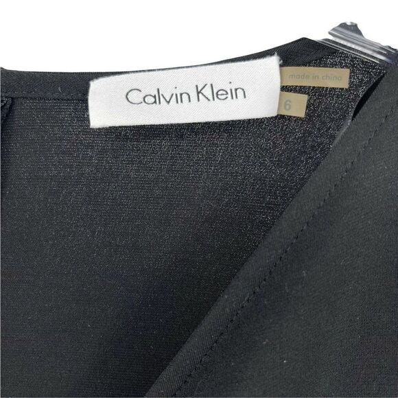 Calvin Klein Dress Black Ruched V Neck Long Sleeve Knee Length Classic Size 6 - Picture 5 of 6